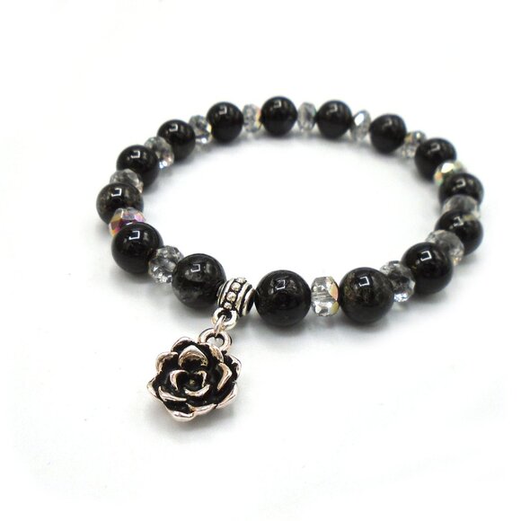 BLACK TOURMALINE Beaded Stretch Bracelet, Handmade Tourmaline Bracelet - Picture 1 of 3